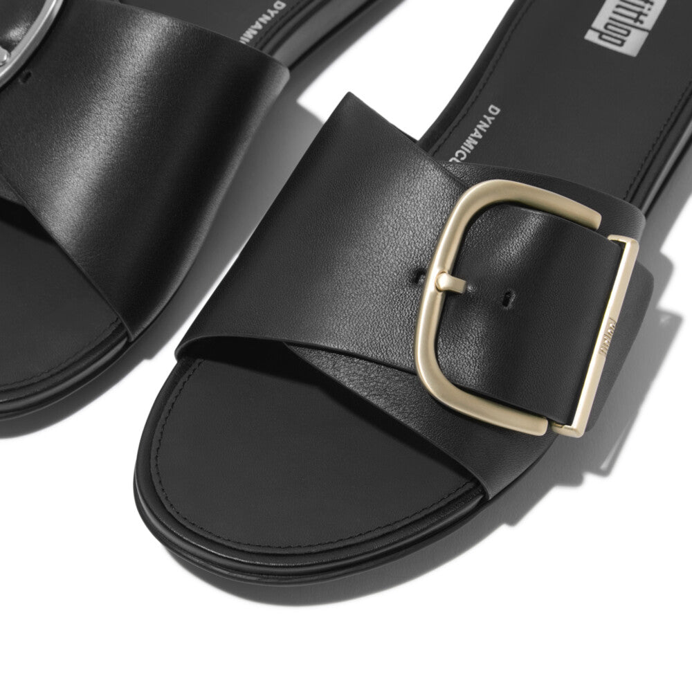 Fitflop Gracie Maxi Buckle Leather Slides Black – FitFlop Australia