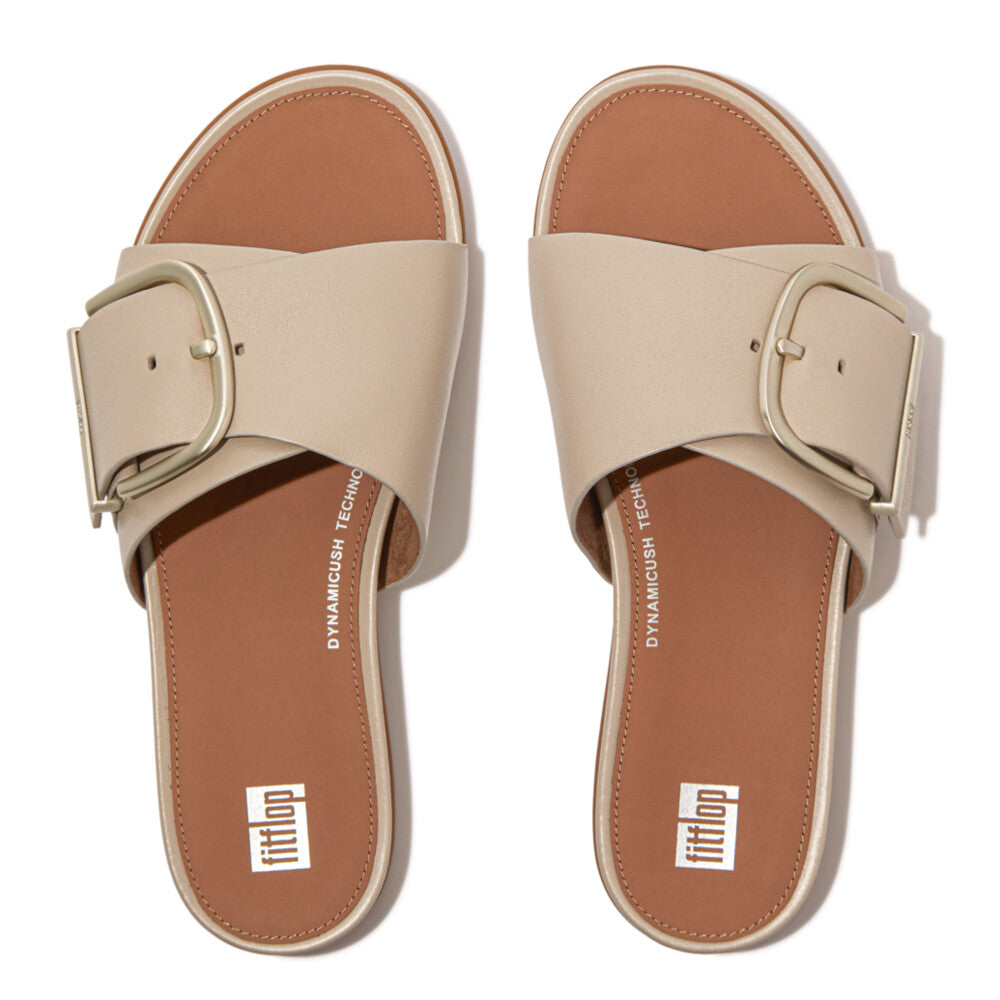 Fitflop Gracie Maxi Buckle Leather Slides Stone Beige – FitFlop Australia