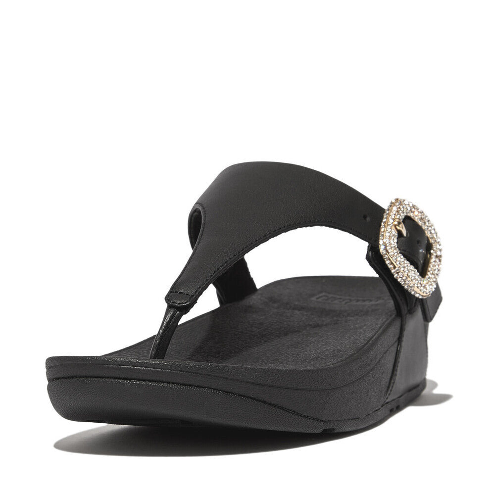 FitFlop Lulu Crystal Buckle Leather Toe Post Sandals Black – FitFlop ...