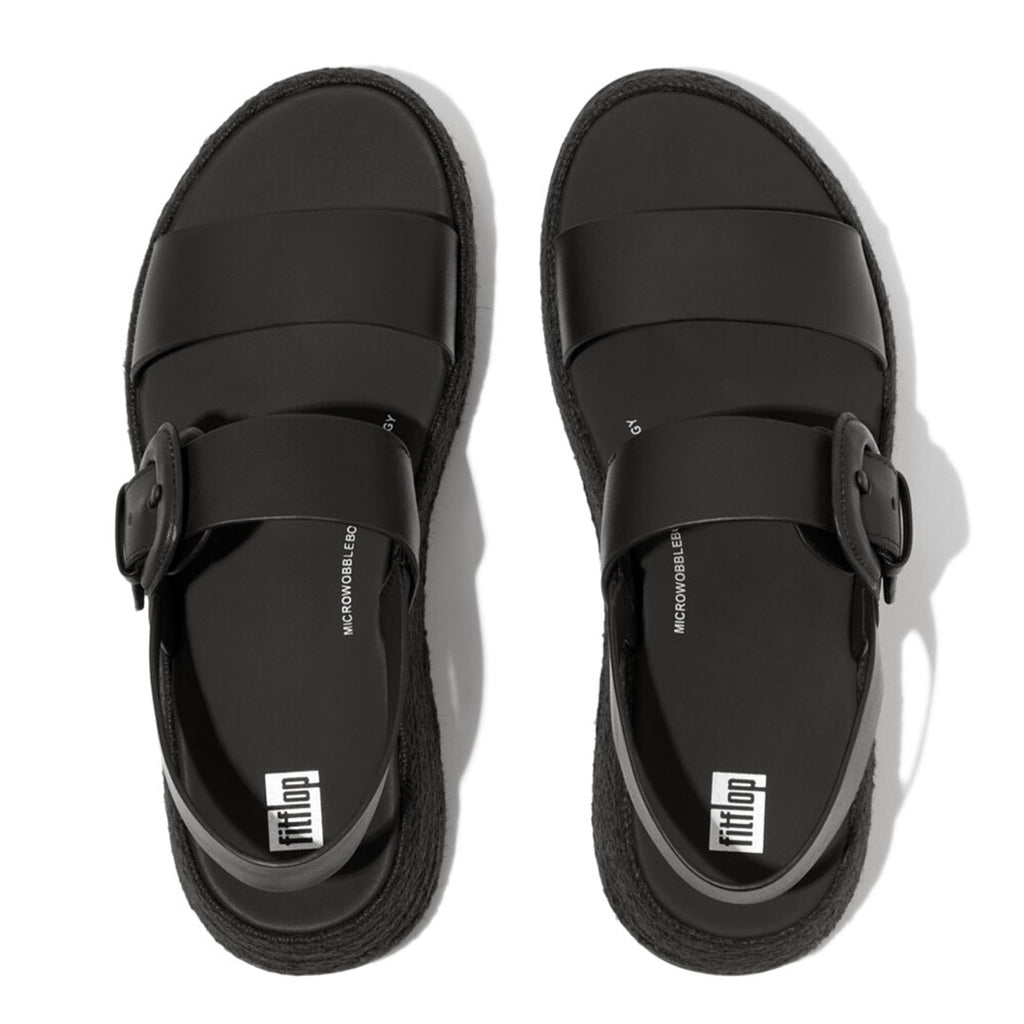F-MODE Espadrille Buckle Leather Flatform Sandals