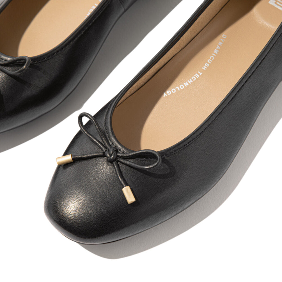 DELICATO bow soft leather ballerinas with Dynamicush™ cushioned footbed, ergonomic arch support, and sleek square-toe design.