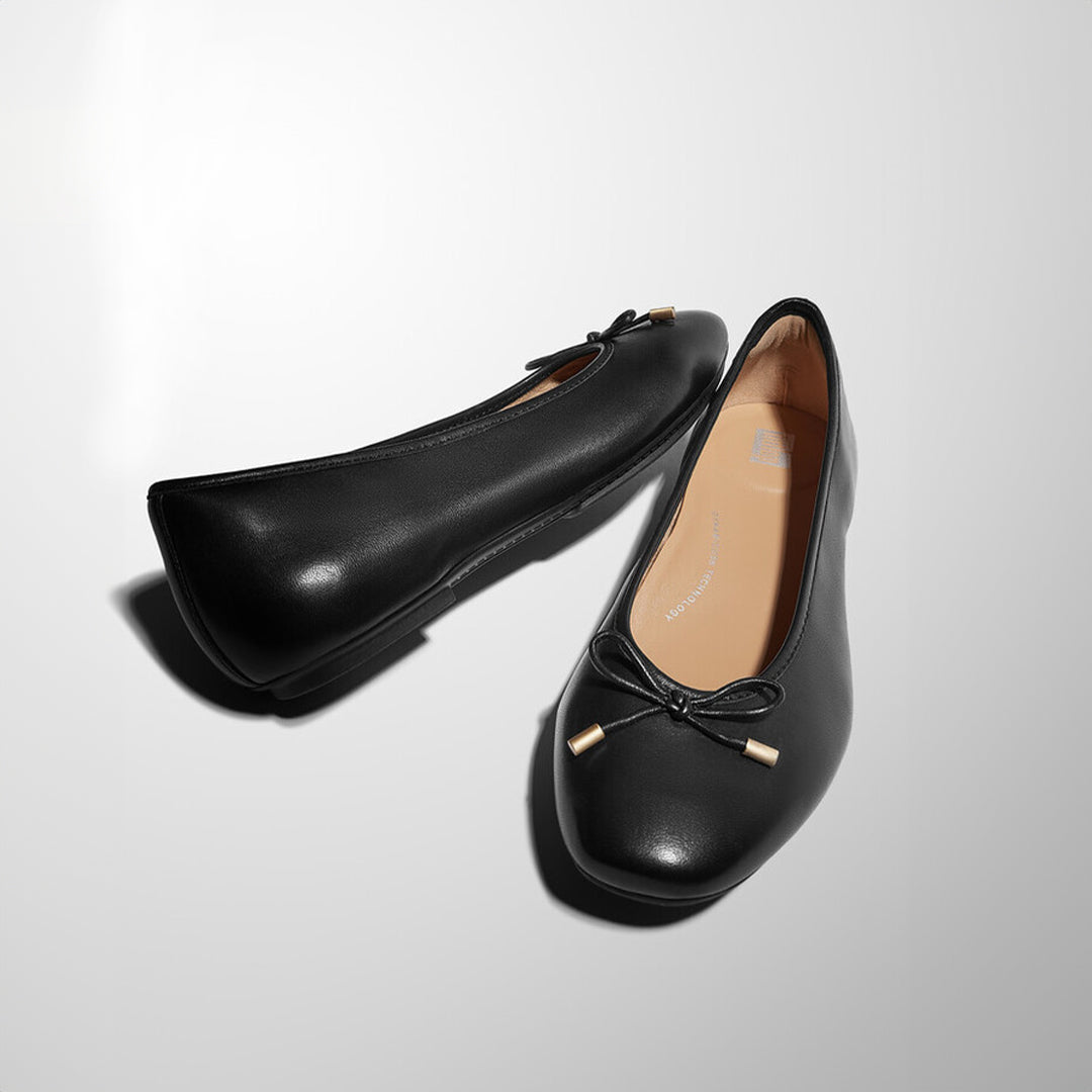 DELICATO bow soft leather ballerinas with Dynamicush™ cushioned footbed, ergonomic arch support, and sleek square-toe design.