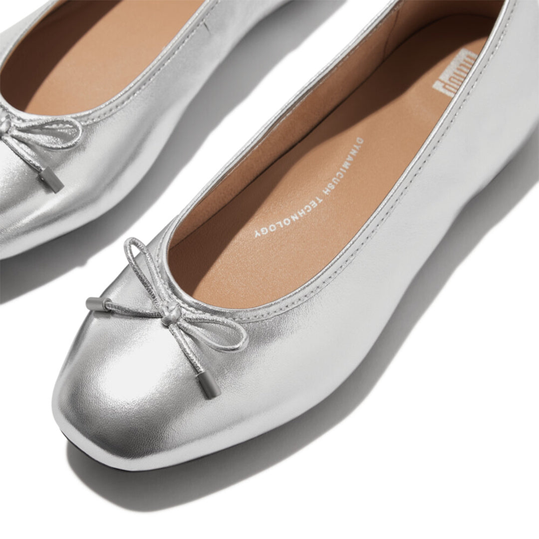 DELICATO bow soft leather ballerinas with Dynamicush™ cushioned footbed, ergonomic arch support, and sleek square-toe design.