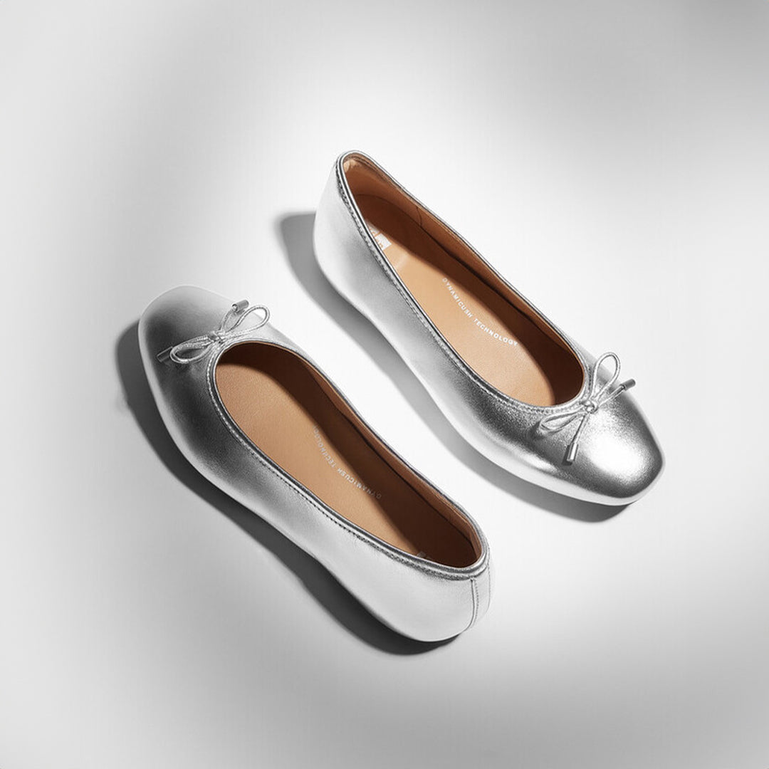 DELICATO bow soft leather ballerinas with Dynamicush™ cushioned footbed, ergonomic arch support, and sleek square-toe design.