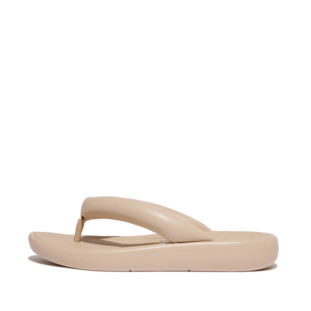 FitFlop iQushion D-Luxe Padded Leather Flip Flops Stone Beige – FitFlop ...