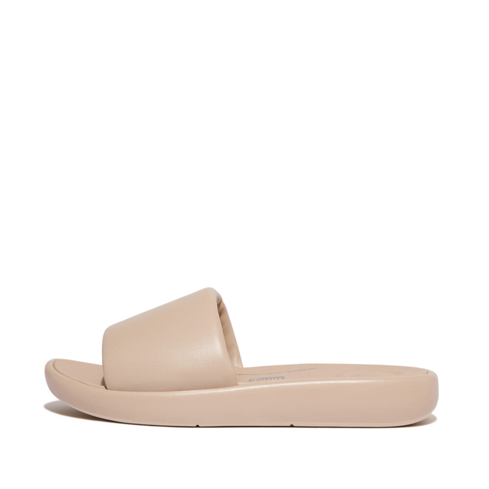 FitFlop iQushion D-Luxe Padded Leather Slides Stone Beige – FitFlop ...