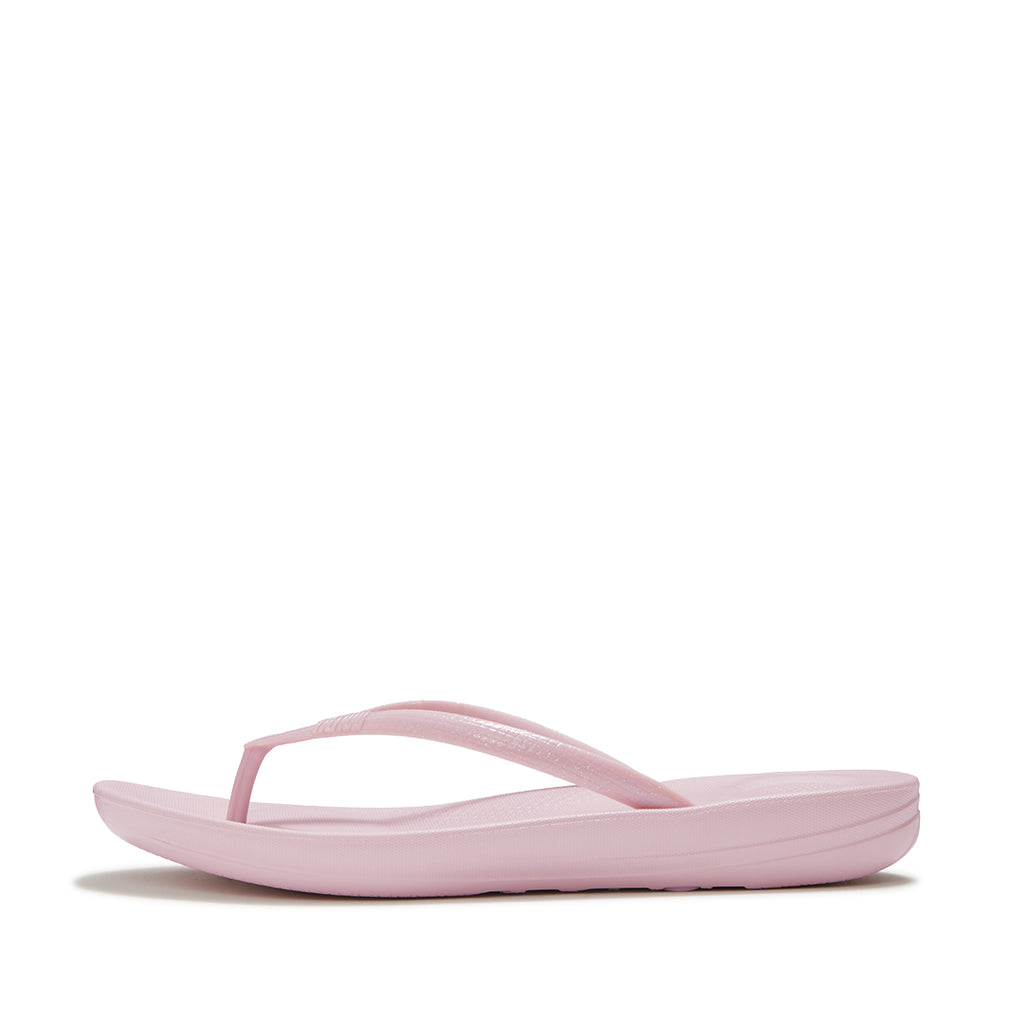 FitFlop iQUSHION Glitter Ergonomic Flip-Flops featuring sparkling straps, lightweight cushioned sole, and ergonomic footbed for all-day comfort.