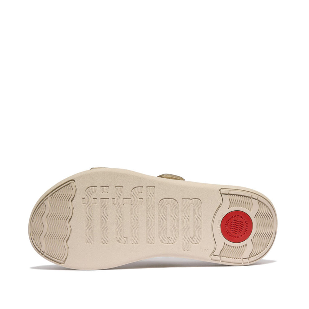 FitFlop F-MODE Go Adjustable Flatform Slides featuring a lightweight, flexible Microwobbleboard™ midsole with enhanced impact cushioning.