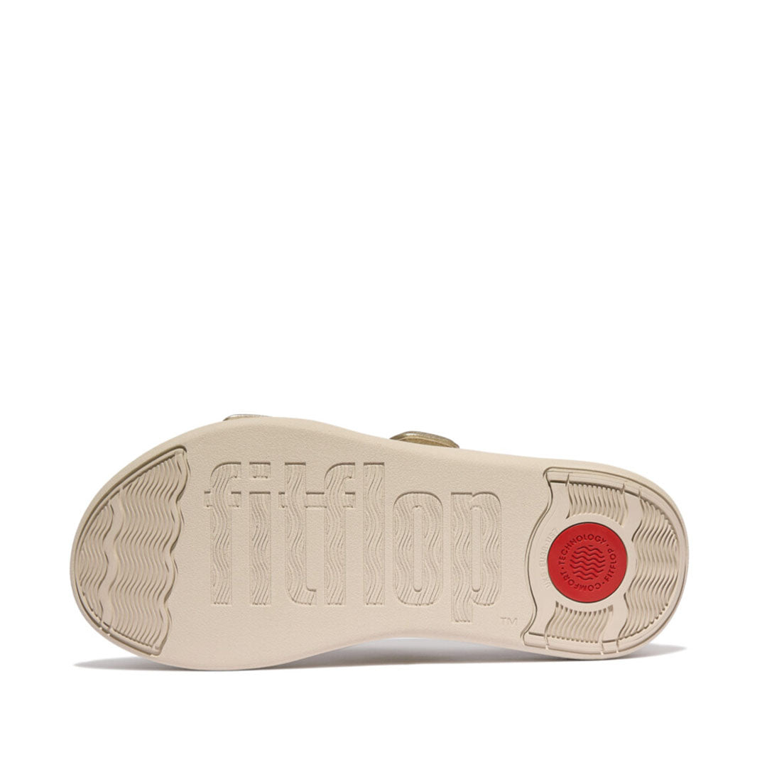 FitFlop F-MODE Go Adjustable Flatform Slides featuring a lightweight, flexible Microwobbleboard™ midsole with enhanced impact cushioning.