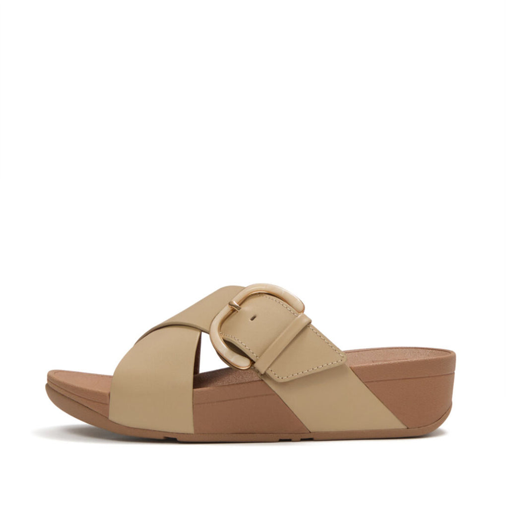 LULU Resin-buckle Leather Cross Slides