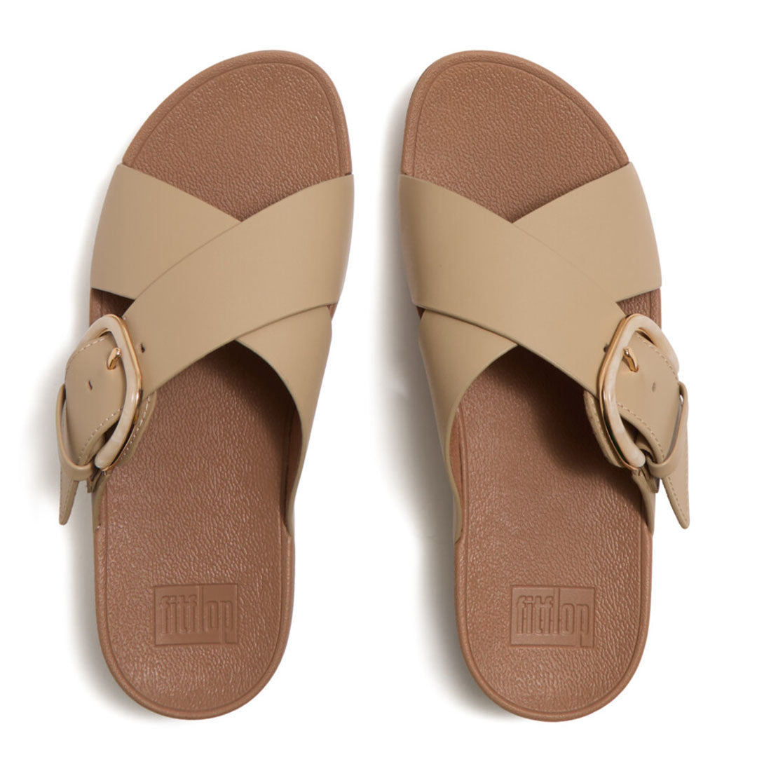 LULU Resin-buckle Leather Cross Slides
