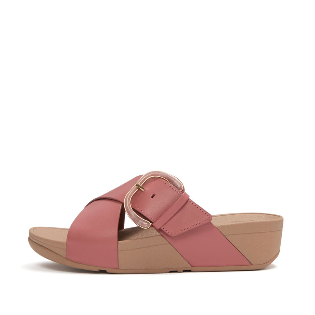 LULU Resin-buckle Leather Cross Slides