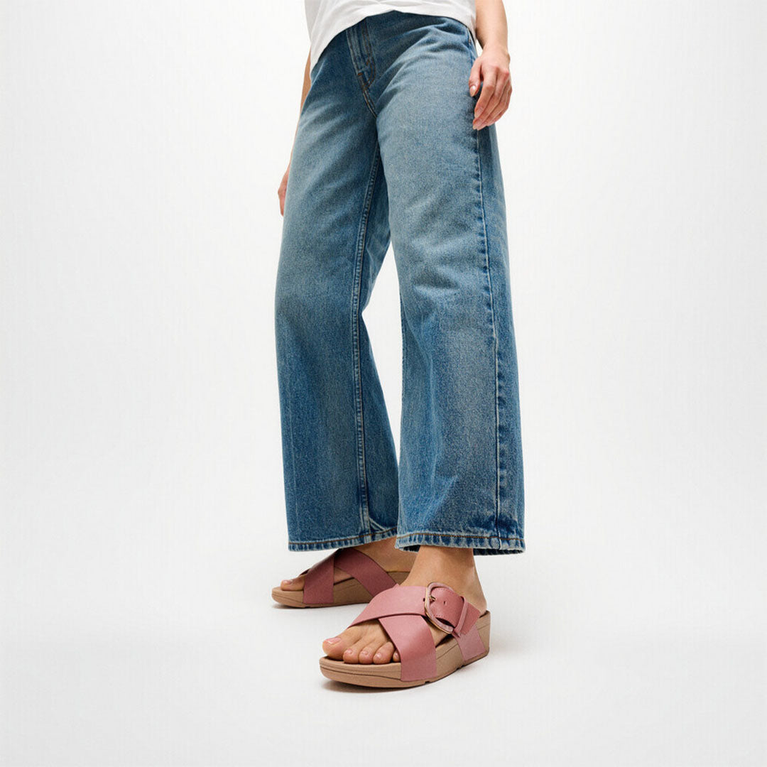 LULU Resin-buckle Leather Cross Slides