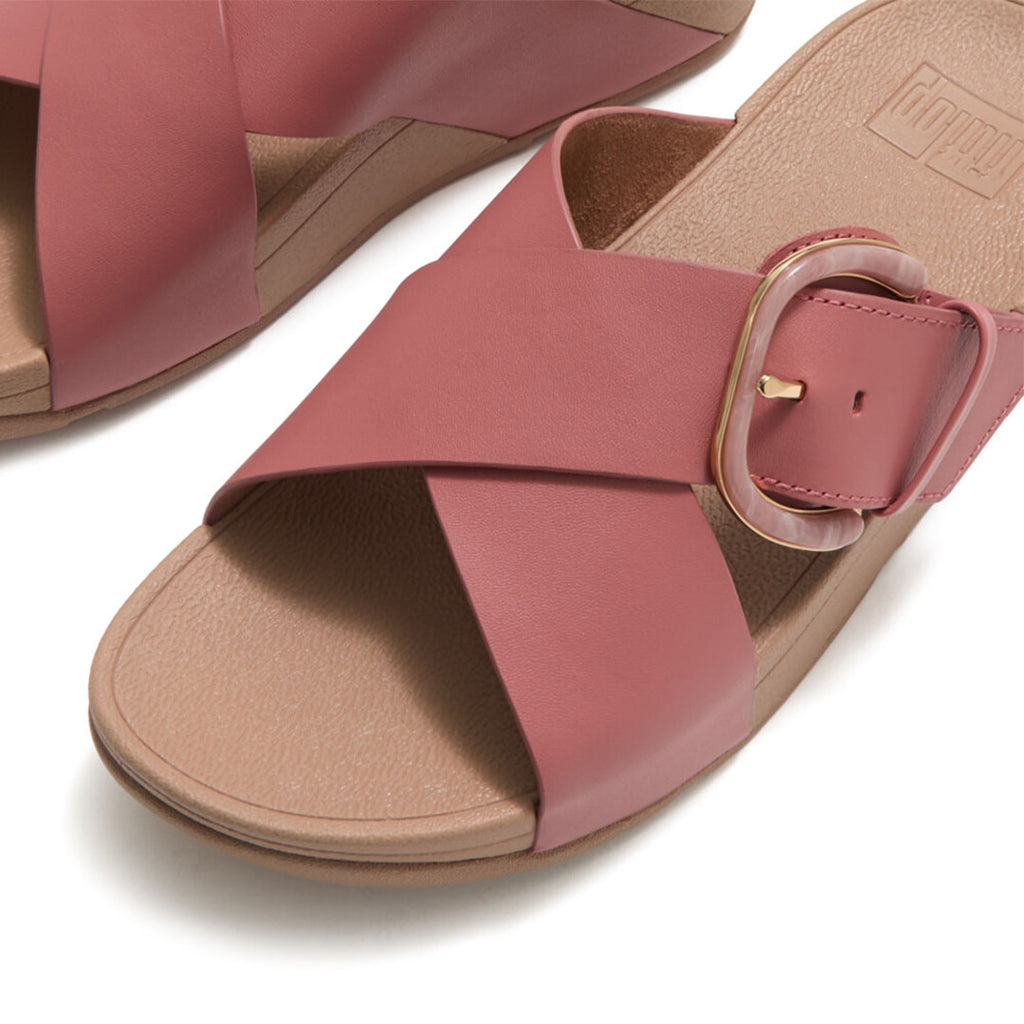 LULU Resin-buckle Leather Cross Slides