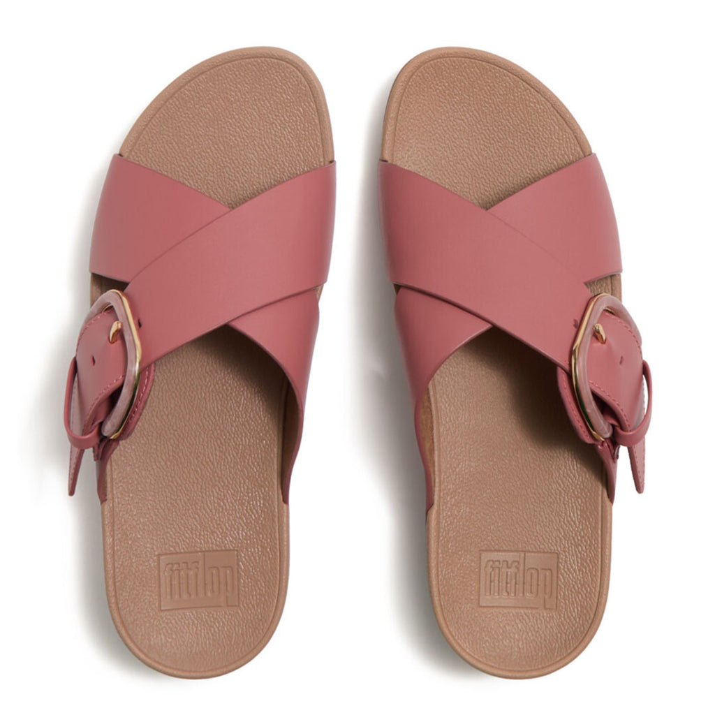 LULU Resin-buckle Leather Cross Slides