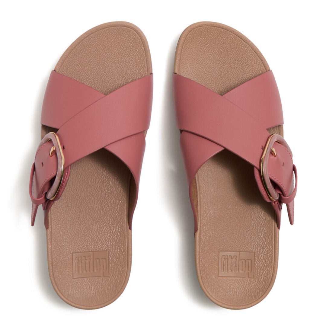 LULU Resin-buckle Leather Cross Slides
