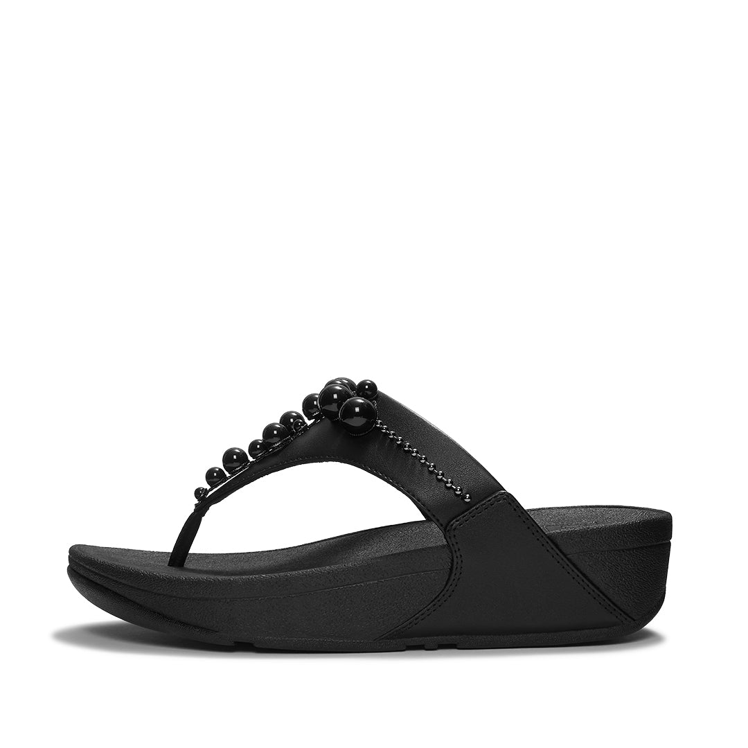 FitFlop LULU Beaded Toe-Post Sandals featuring a triangular vamp, tonal bead embellishments and a cushioned Microwobbleboard™ sole.