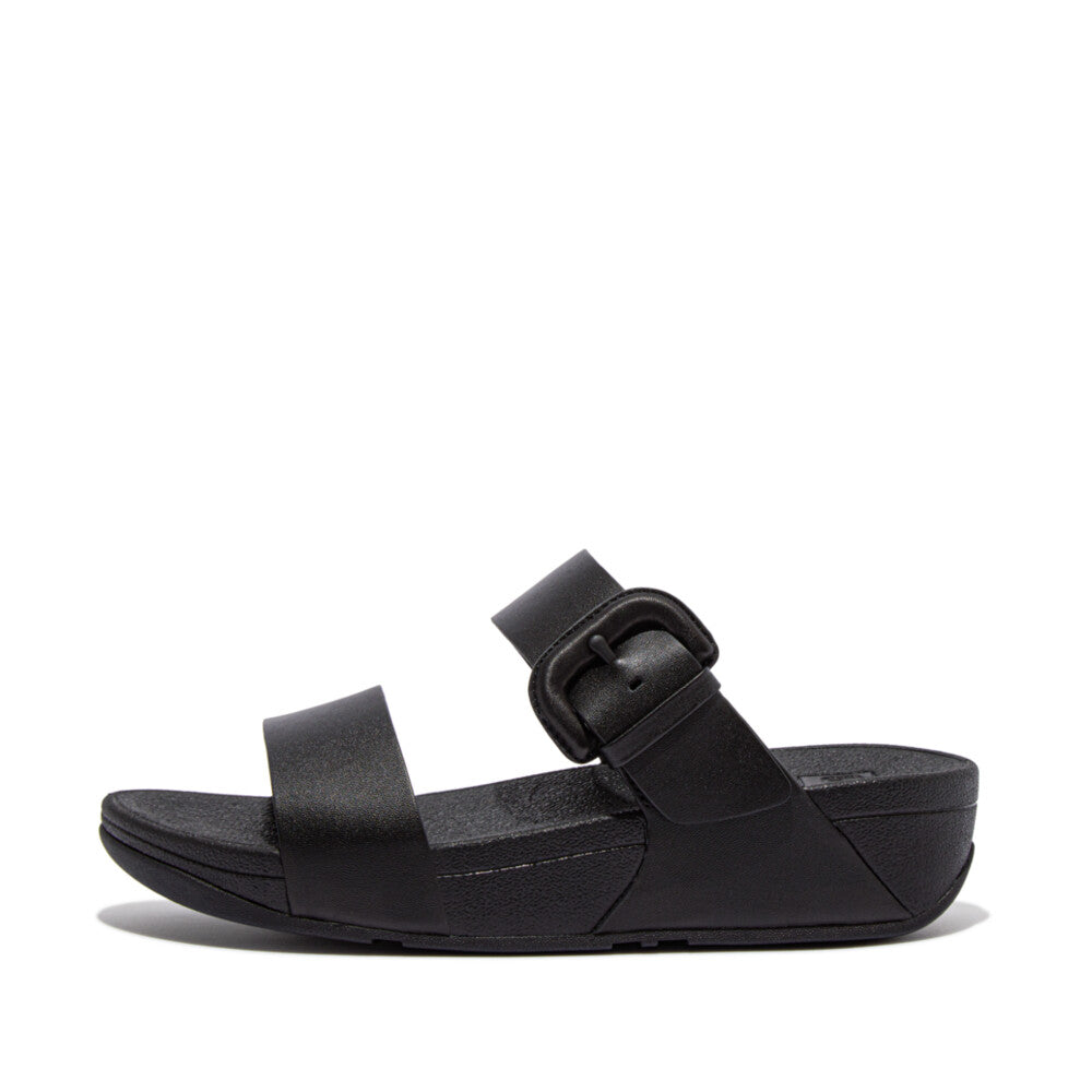 Lulu Covered Buckle Raw Edge Leather Slides Black – FitFlop Australia