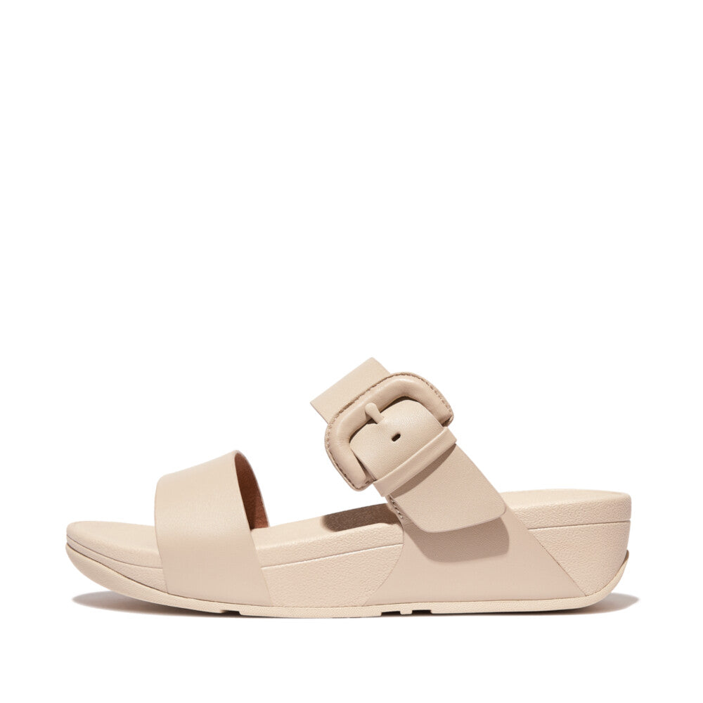 FitFlop Lulu Covered Buckle Raw Edge Leather Slide Stone Beige ...