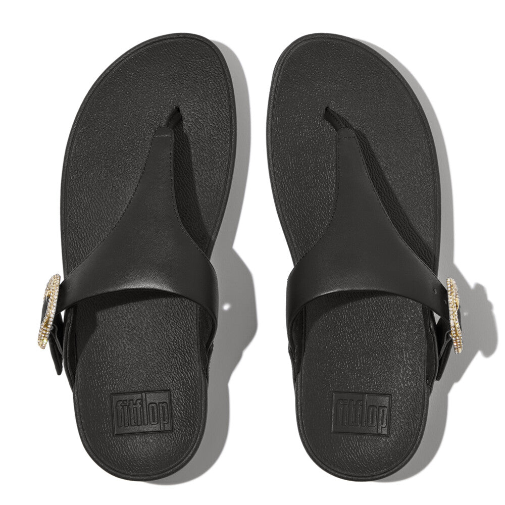 FitFlop Lulu Crystal Buckle Leather Toe Post Sandals Black – FitFlop ...