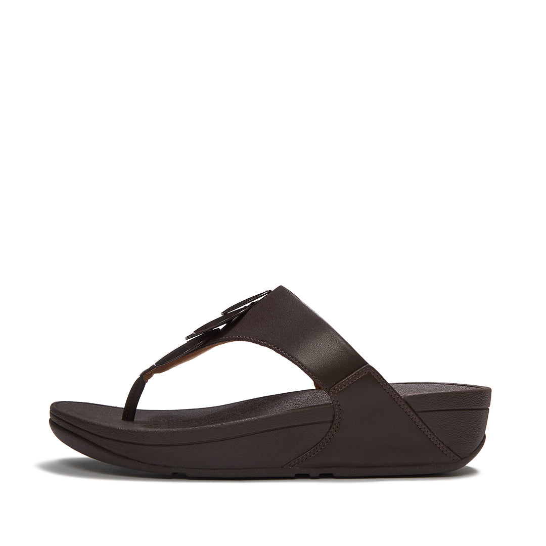 FitFlop LULU Disc-Cluster Toe-Post Sandals featuring soft leather, marble-effect disc embellishments and a cushioned Microwobbleboard™ sole.