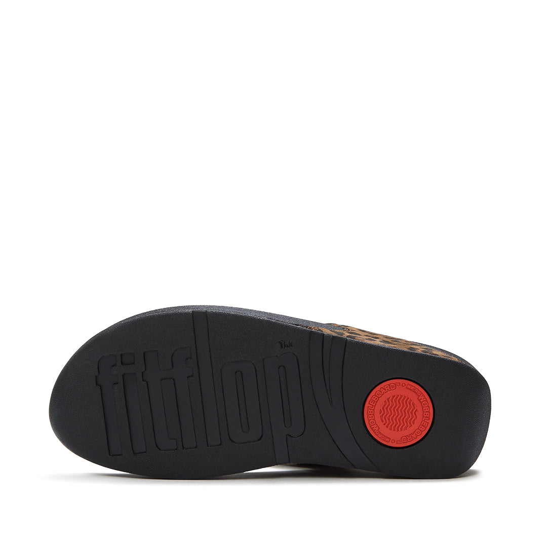 FitFlop LULU Suede Leopard Toe-Post Sandals featuring triple-density Microwobbleboard™ cushioning and everyday grip outsole.