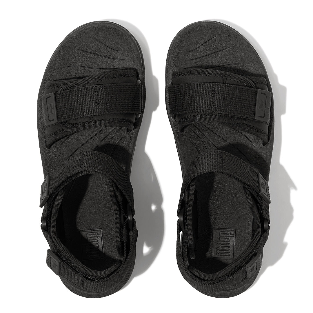 Top view of FitFlop NEO-D-HYKER Outdoor Sandals highlighting multi-adjustable touch straps and anatomically contoured footbed.