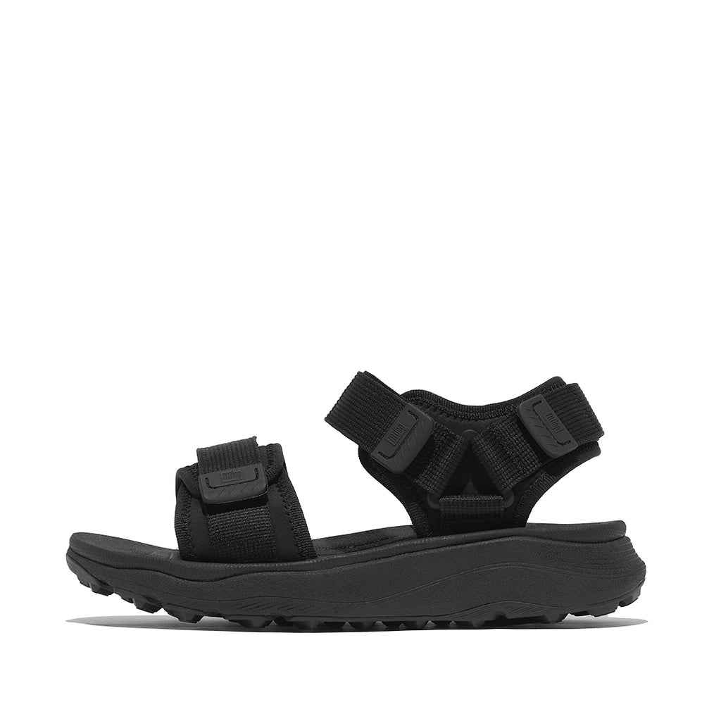 Side view of FitFlop NEO-D-HYKER Outdoor Sandals showcasing water-resistant straps, lightweight Neodynamic™ midsole, and trail-grip outsole.