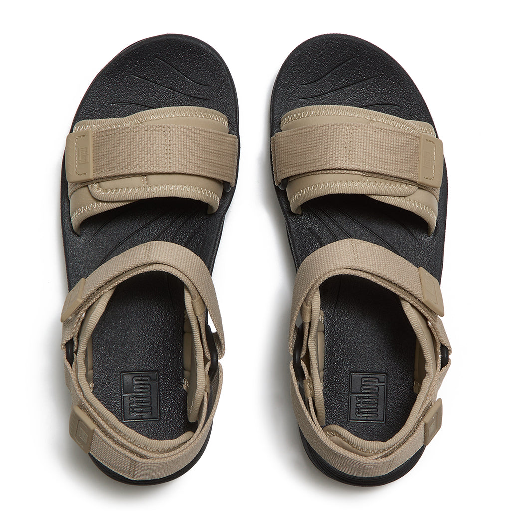 Top view of FitFlop NEO-D-HYKER Outdoor Sandals highlighting multi-adjustable touch straps and anatomically contoured footbed.