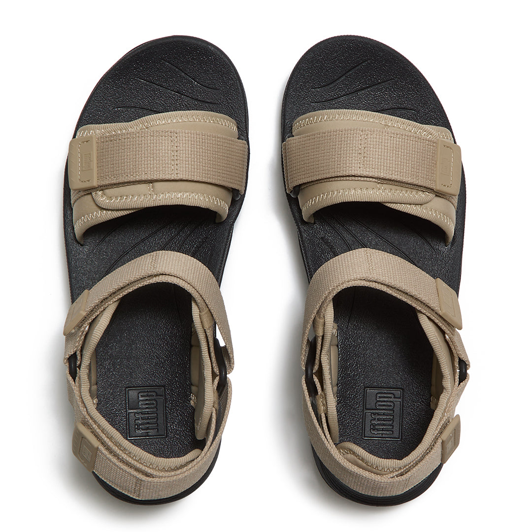 Top view of FitFlop NEO-D-HYKER Outdoor Sandals highlighting multi-adjustable touch straps and anatomically contoured footbed.
