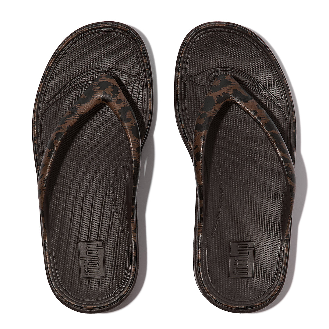 FitFlop RELIEFF Leopard Recovery Sandals with a moulded EVA footbed, natural arch support, and pressure-diffusing comfort technology.