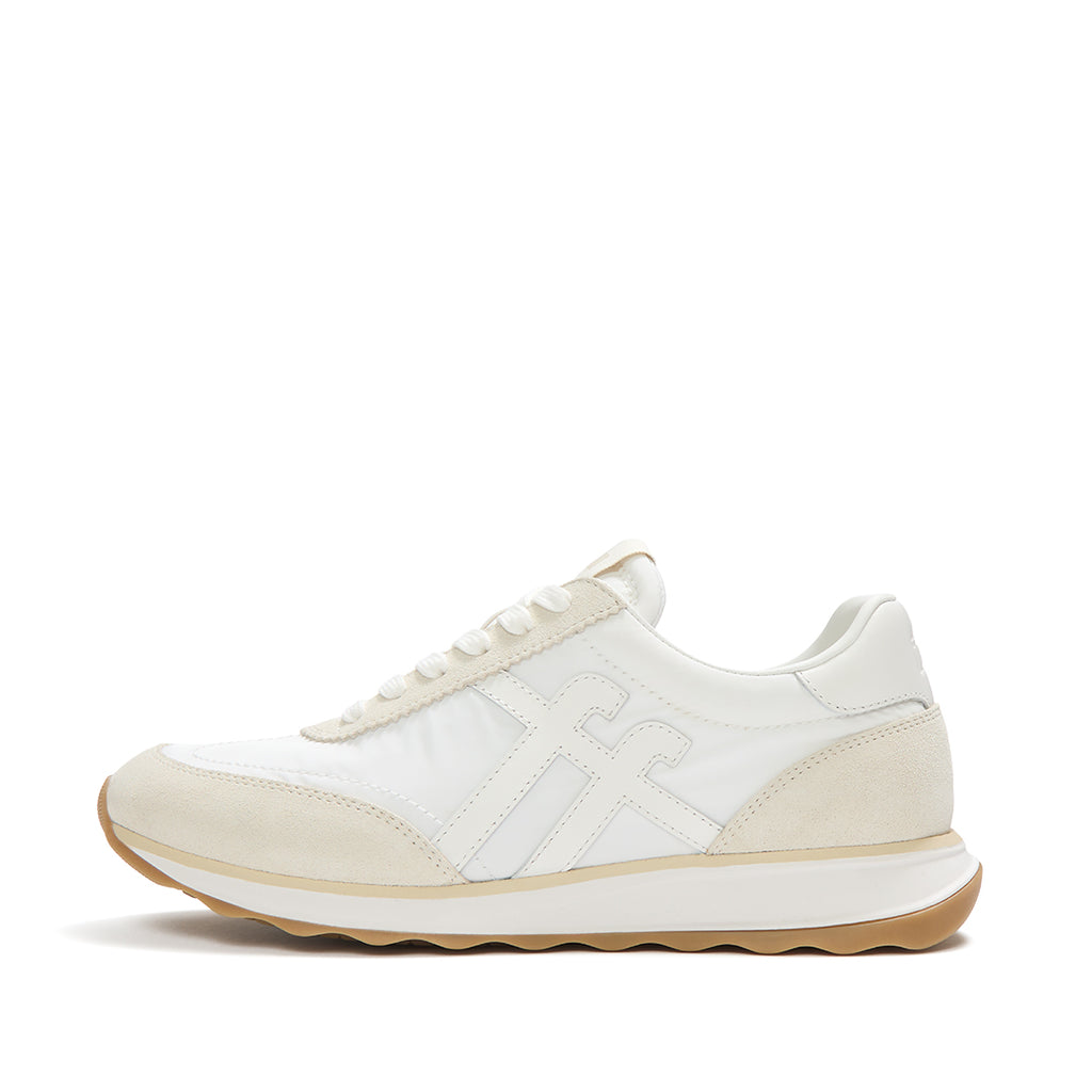 FitFlop RETRO-Q FF Fabric/Suede Sneakers featuring a retro-inspired design, suede overlays, lightweight nylon upper, and cushioned iQushion™ sole.
