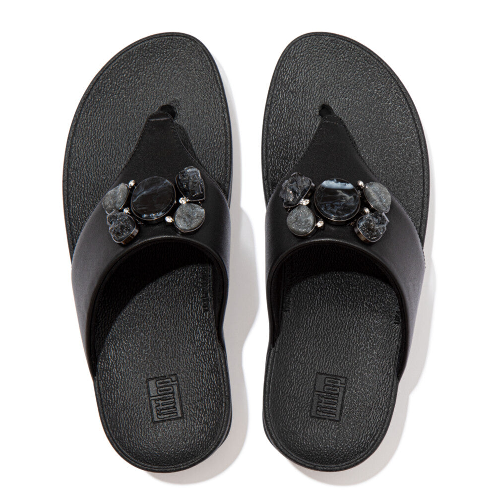 FitFlop Rosa Stone-Cluster Leather Toe Post Sandals Black – FitFlop ...