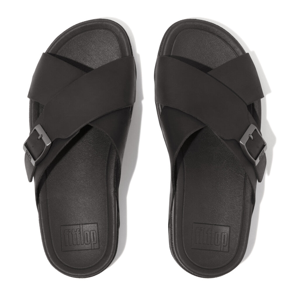 FitFlop Surfer Buckle Nubuck Mens Cross Slides Black – FitFlop Australia