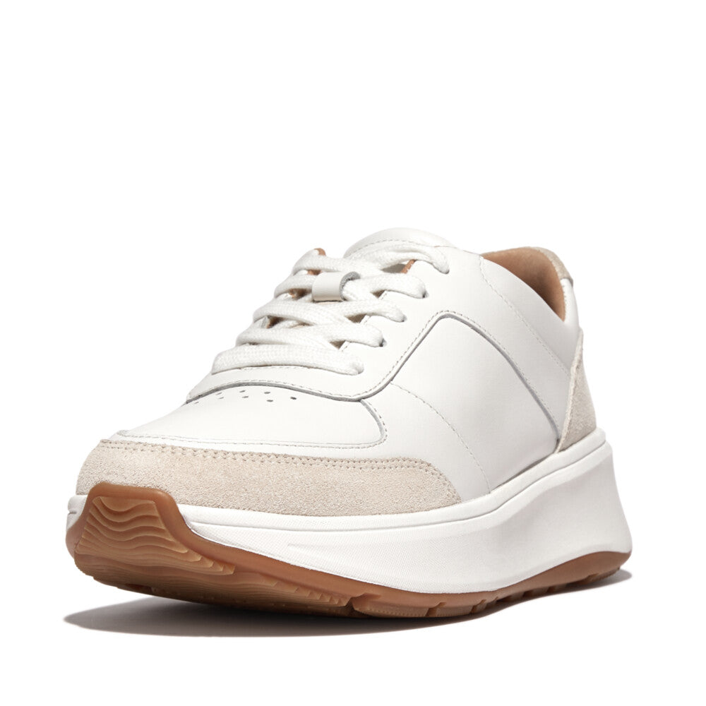 FitFlop F mode Leather Suede Flatform Sneakers White