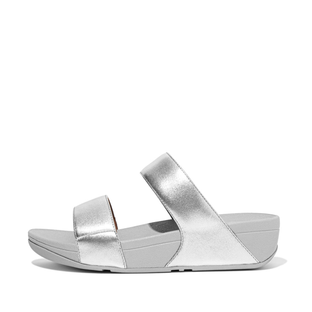 Fitflop Lulu Leather Slides Silver Fitflop Australia 