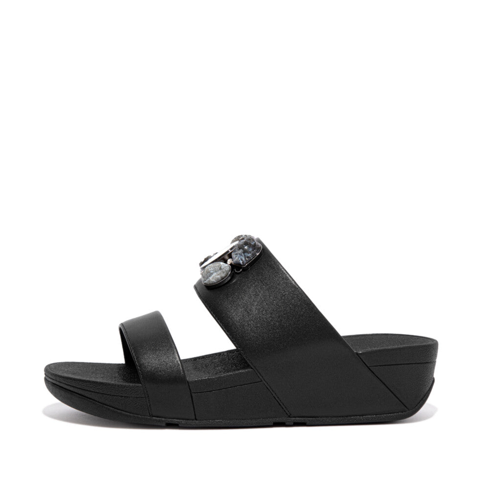 FitFlop Rosa Stone Cluster Leather Slides Black FitFlop Australia