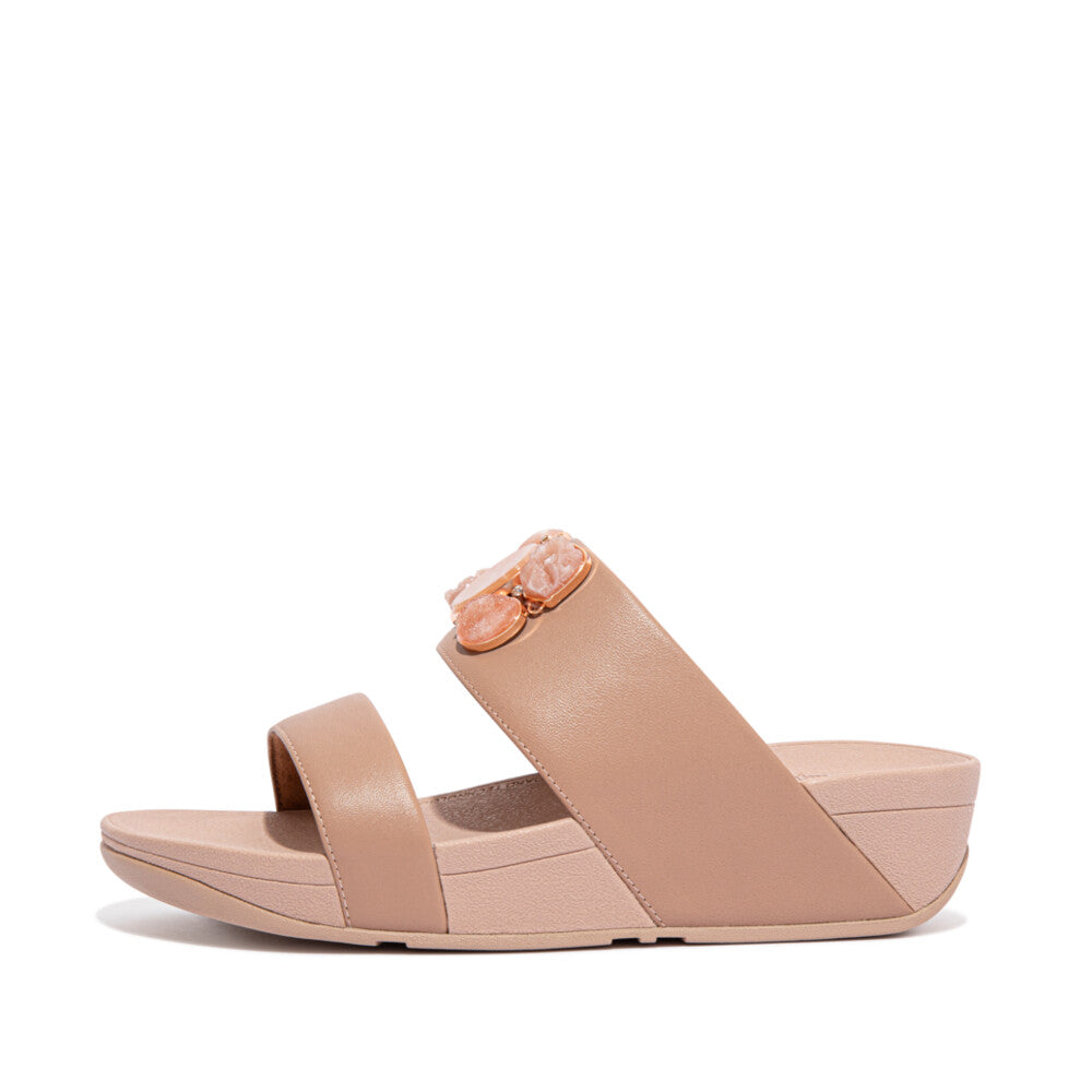 FitFlop Rosa Stone Cluster Leather Slides Beige FitFlop Australia